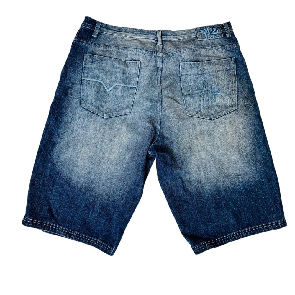 M2 Jean Co Denim Shorts Y2K Embroidered Design Blue Wash Mens Size‎ 42 READ - Picture 10 of 10
